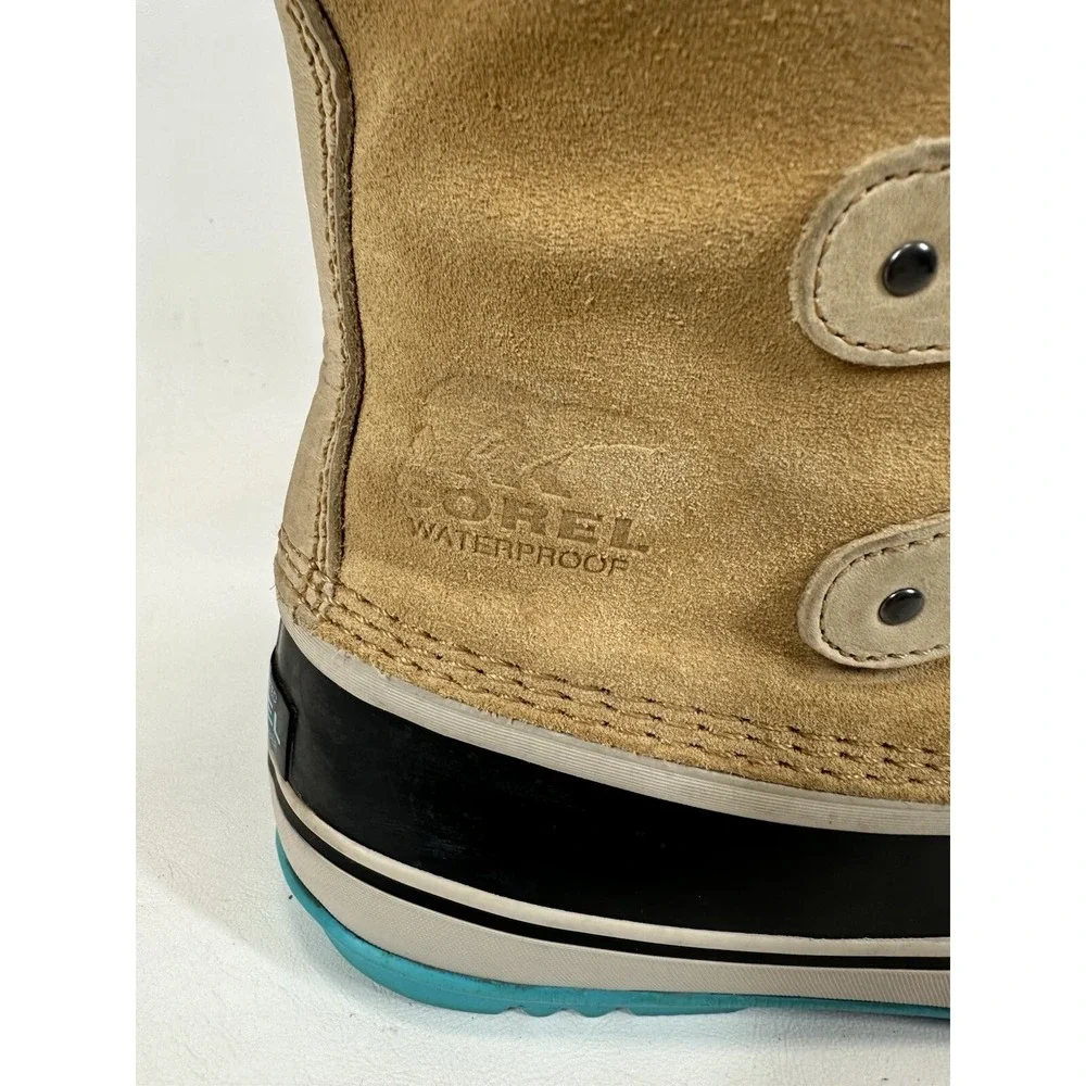 Sorel Joan of Arctic Waterproof Suede Boots NL 1540-373 Turquoise Fur Size 10